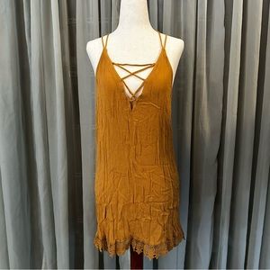 Forever 21 // Strappy Golden Yellow Dress with Crochet Accents
